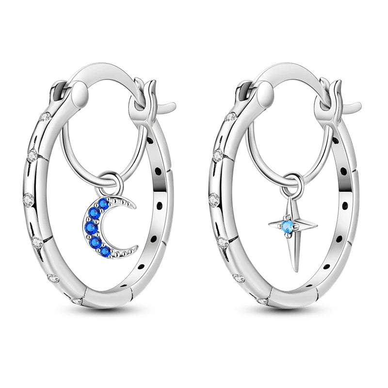 Pandora 925 Sterling Silver Two-Tone Moon, Stars & Sun Women's Earrings - Pandora - 9