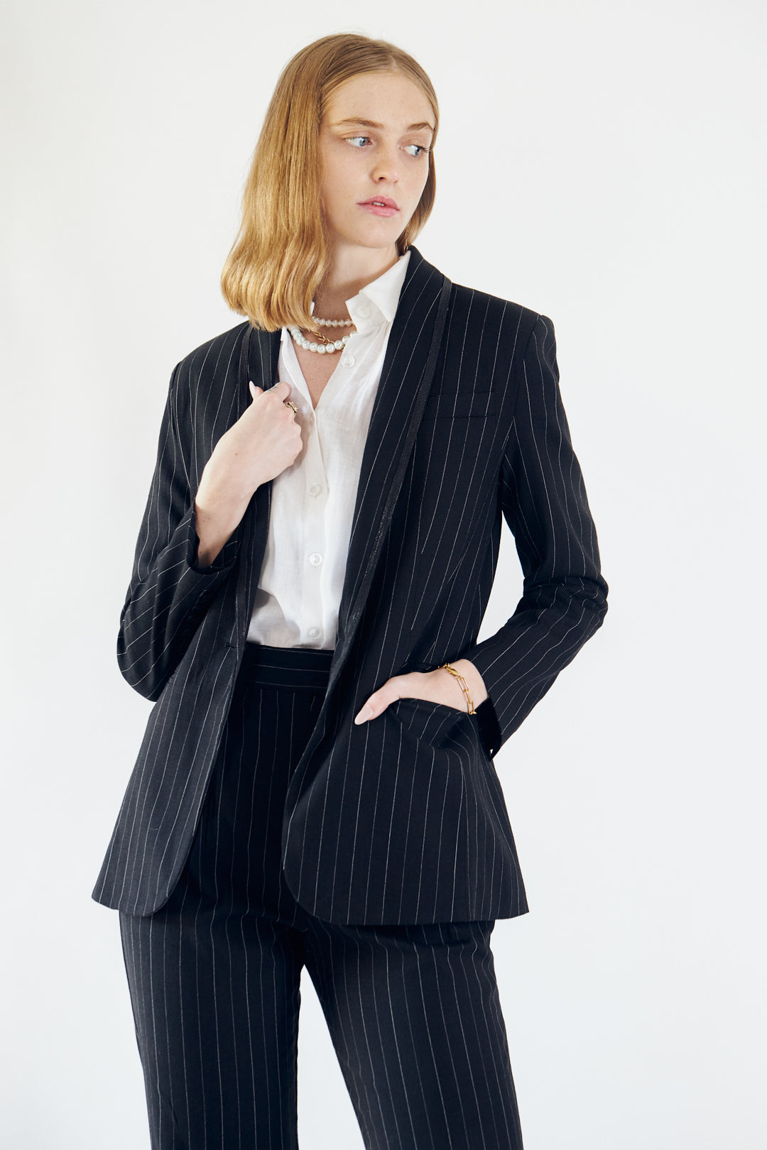 Sleek Women's Classic Black & White Striped Work Suit Jacket Blazer - Lovez Aqua© - 