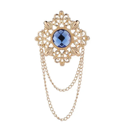 Men's Retro Baroque Style Crystal Brooch Vintage Tassel Chain Brooch - Lovez Aqua© - 