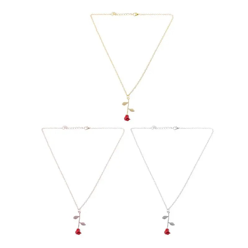 Disney's Beauty & the Beast Women's 3D Enchanted Red Rose Pendant Necklace - Disney - 
