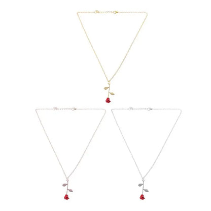 Disney's Beauty & the Beast Women's 3D Enchanted Red Rose Pendant Necklace - Disney - 