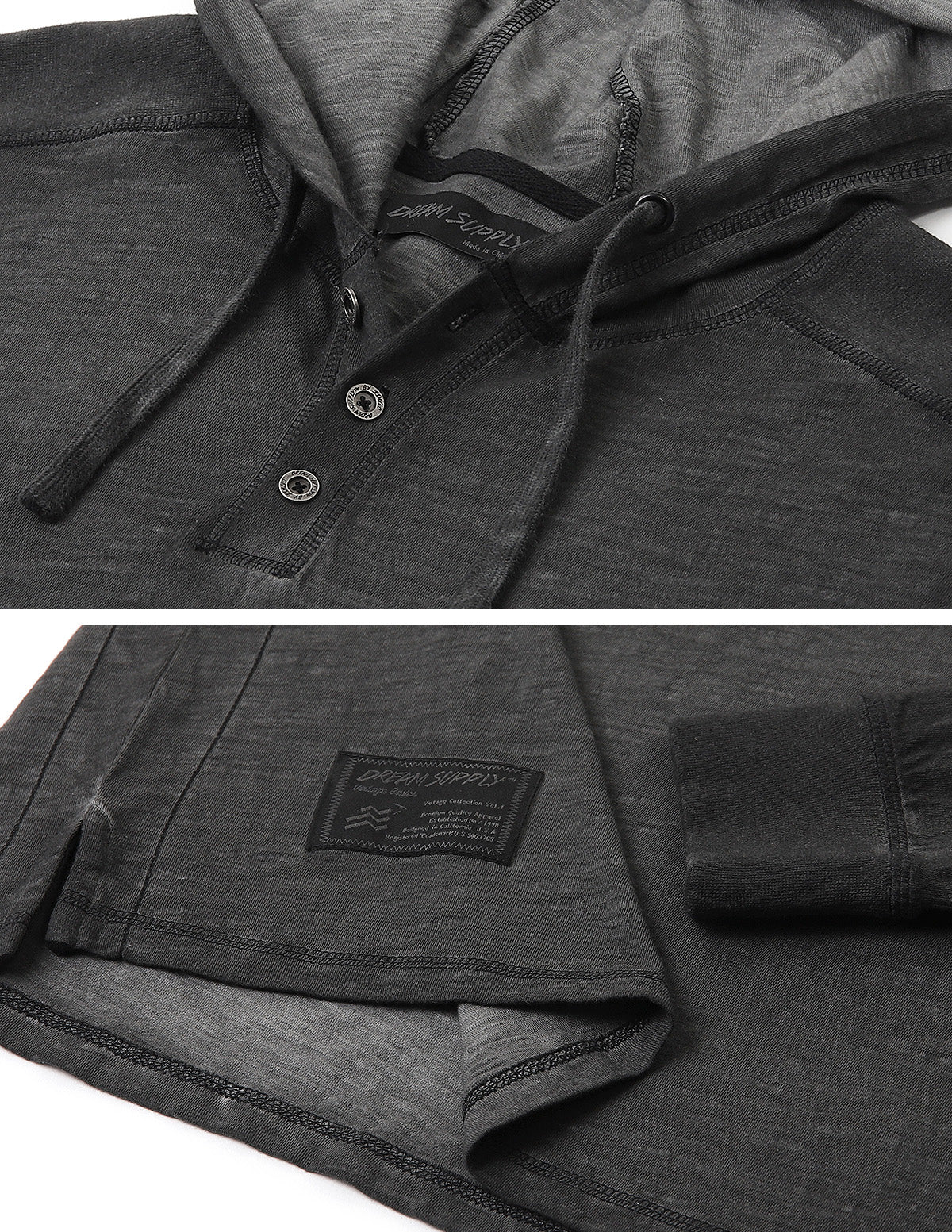 Men's Vintage Hooded Henley with Long Sleeves - Lovez Aqua© - 