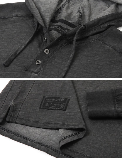 Men's Vintage Hooded Henley with Long Sleeves - Lovez Aqua© - 