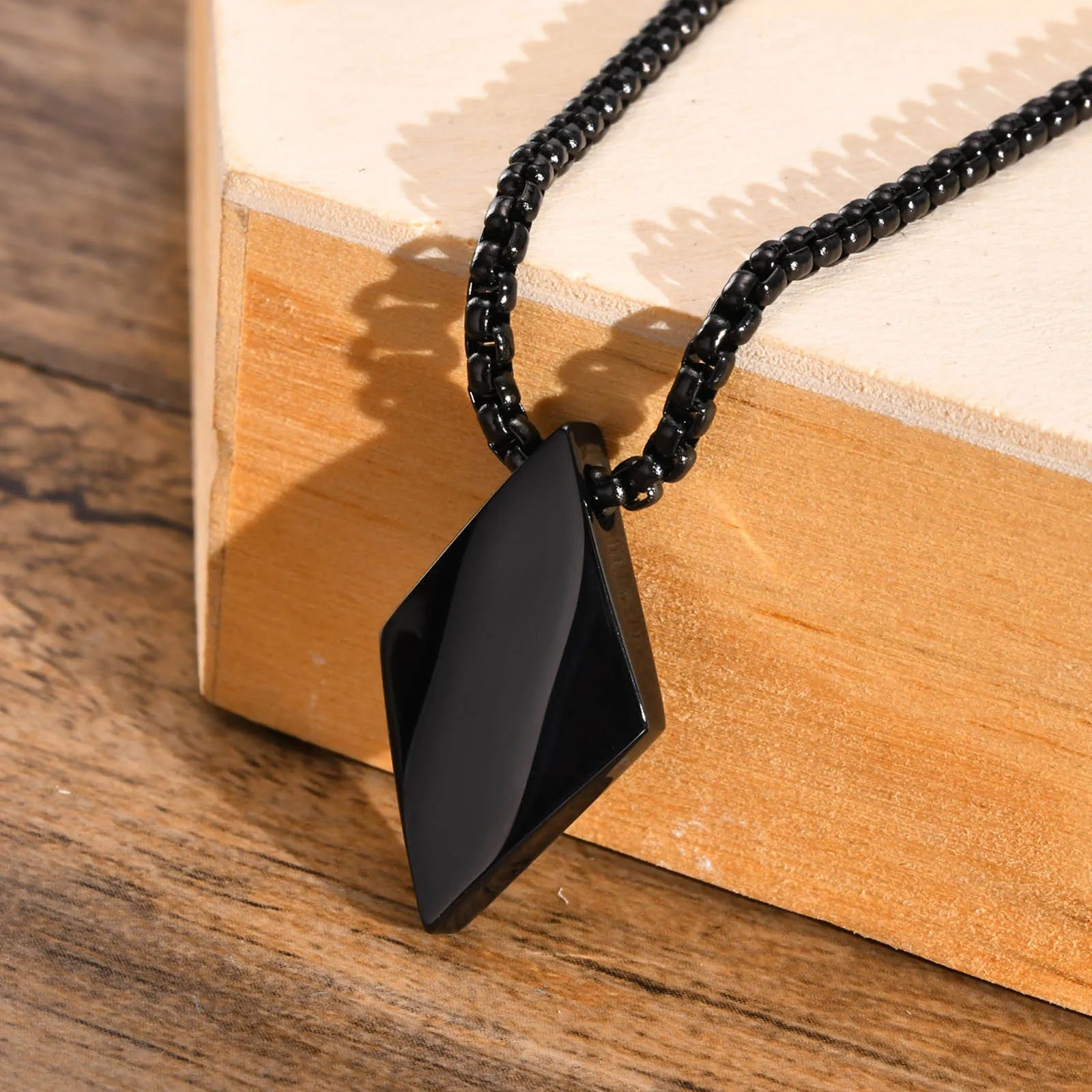 Men's Minimalist Stainless Steel Geometric Rhombus Pendant Necklace - Lovez Aqua© - 1