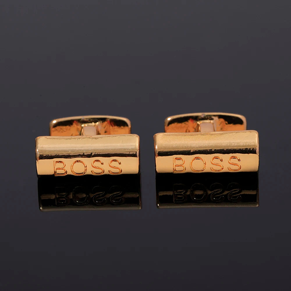 Men's Gold Engraved "Boss" Businessman Style Rectangle Cufflinks - Lovez Aqua© - 