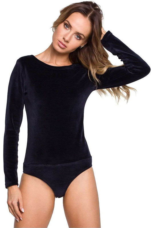 Women's Luxurious Navy Blue Soft Velour Bodysuit Shapewear - Lovez Aqua© - 