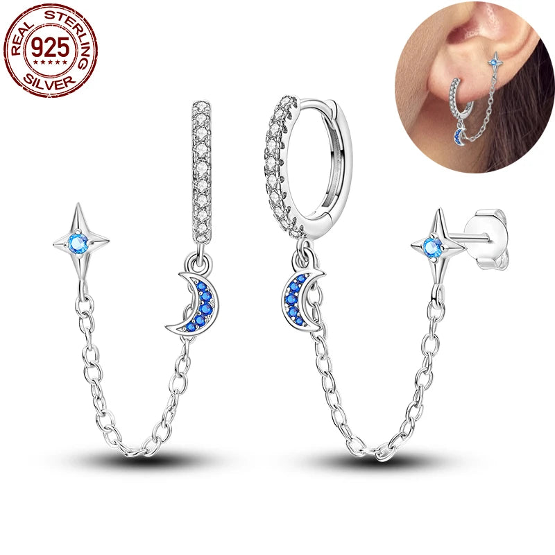 Pandora 925 Sterling Silver Two-Tone Moon, Stars & Sun Women's Earrings - Pandora - 10
