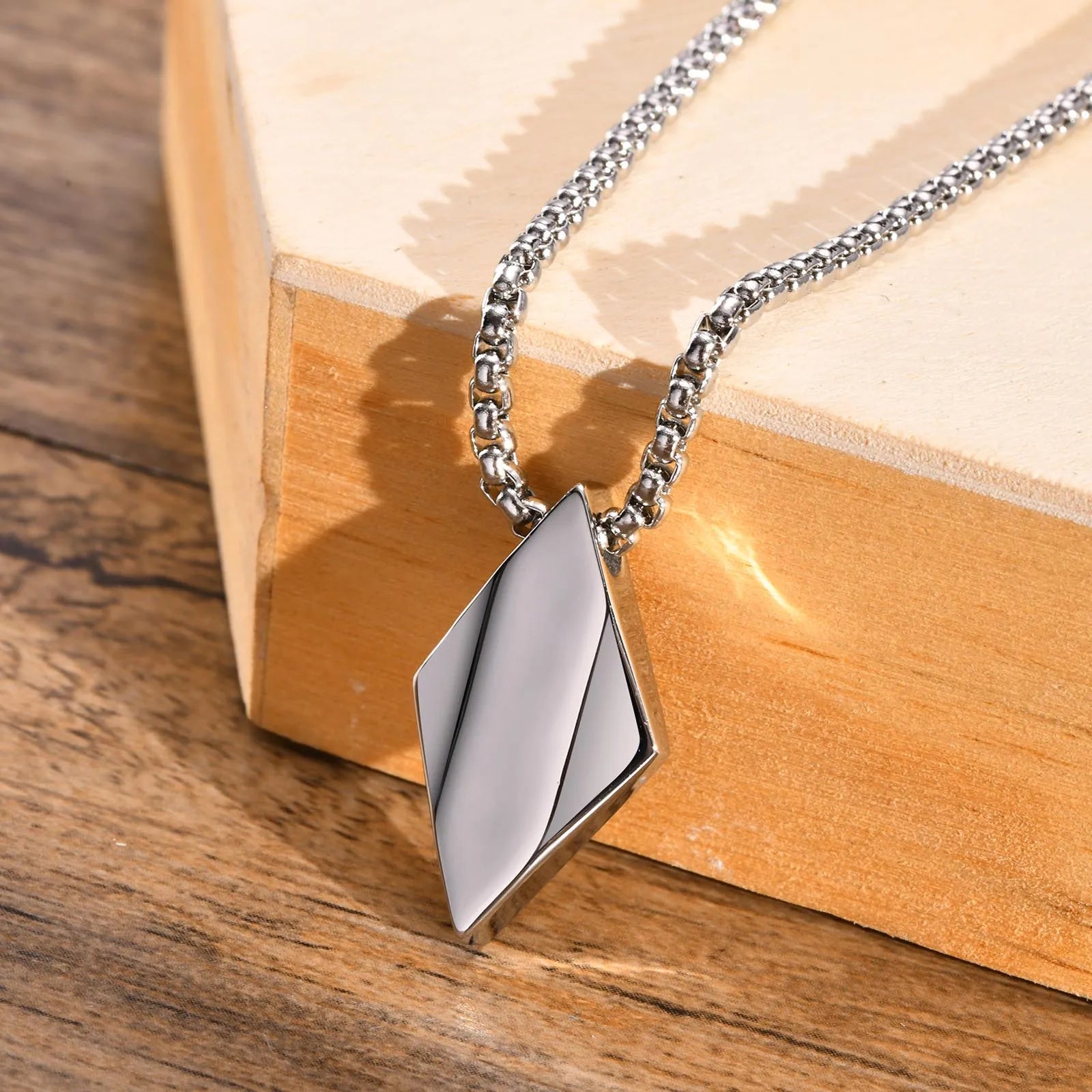Men's Minimalist Stainless Steel Geometric Rhombus Pendant Necklace - Lovez Aqua© - 2
