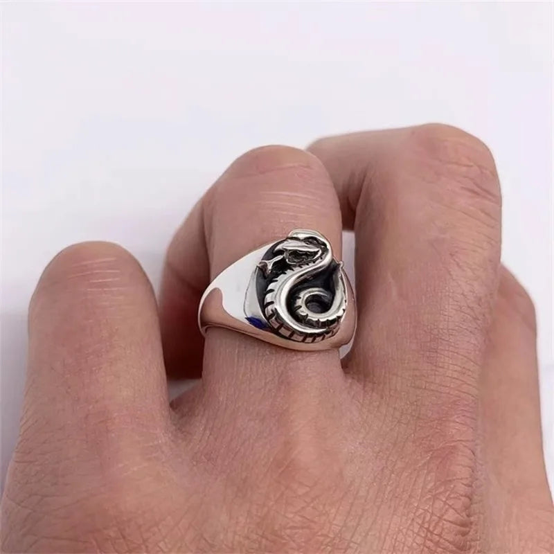 Harry Potter Draco Malfoy Snake Family Crest Emblem Antique Silver Court Ring - Harry Potter - 