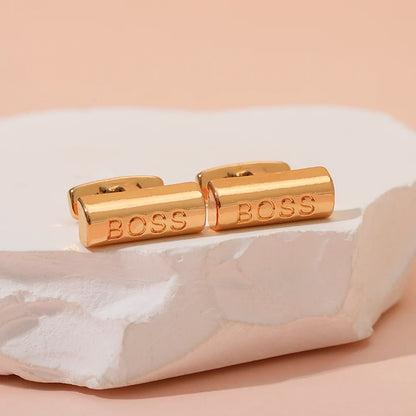 Men's Gold Engraved "Boss" Businessman Style Rectangle Cufflinks - Lovez Aqua© - 