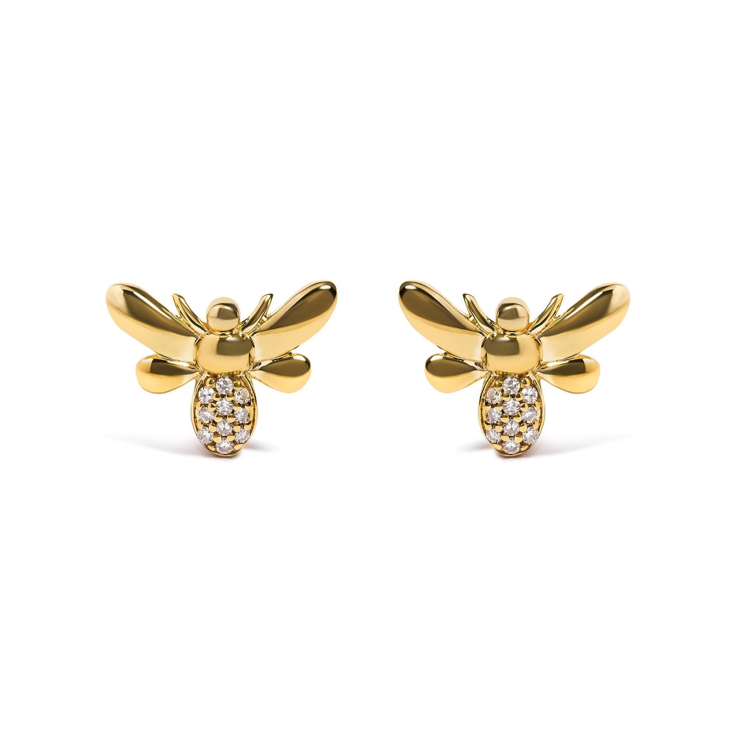 Women's 10K Yellow Gold Diamond Accented Bumblebee Stud Earrings - Lovez Aqua© - 