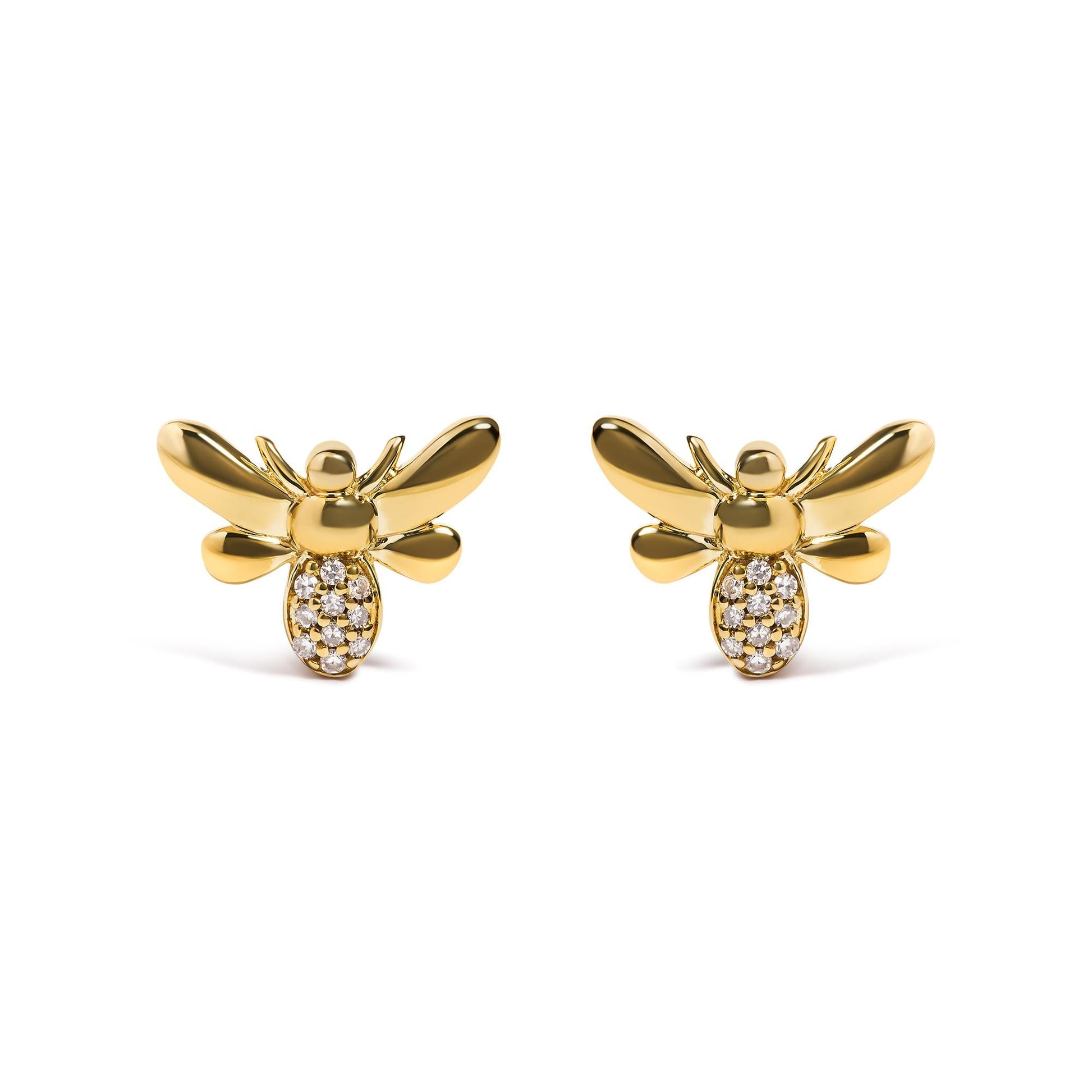 Women's 10K Yellow Gold Diamond Accented Bumblebee Stud Earrings - Lovez Aqua© - 