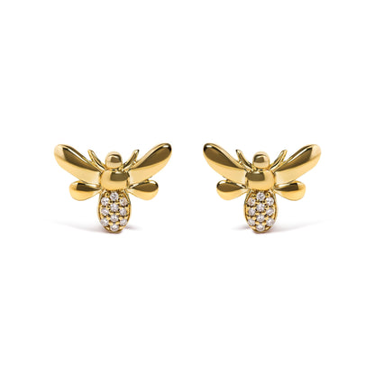 Women's 10K Yellow Gold Diamond Accented Bumblebee Stud Earrings - Lovez Aqua© - 