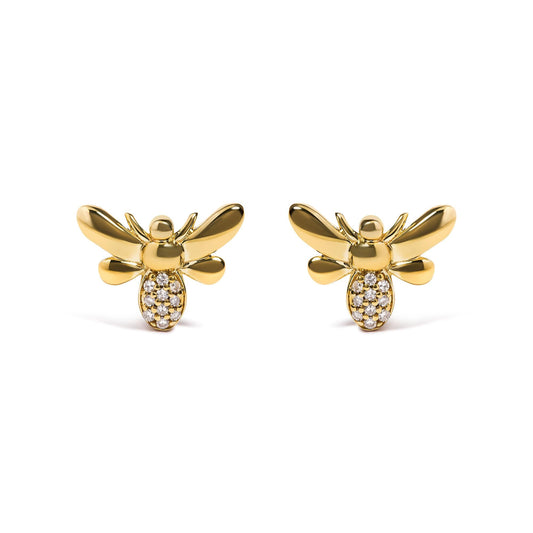 Women's 10K Yellow Gold Diamond Accented Bumblebee Stud Earrings - Lovez Aqua© - 