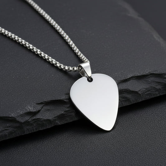 Men's Stainless Steel Guitar Pick Pendant Necklace - Lovez Aqua© - 