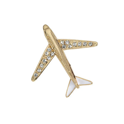 Men's Rhinestone Airplane Brooch Lapel Pin For Suit Jackets - Lovez Aqua© - Gold