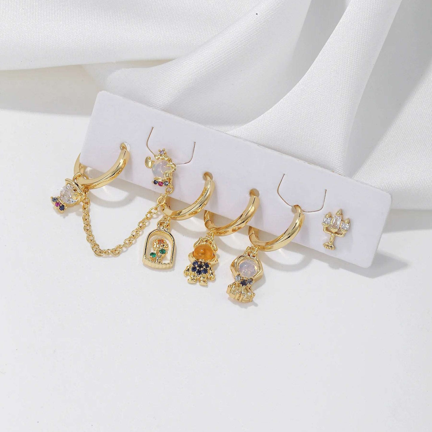 Disney's Beauty & the Beast Belle Gold Plated Zircon Stud Earrings (5 Pieces) - Disney - 