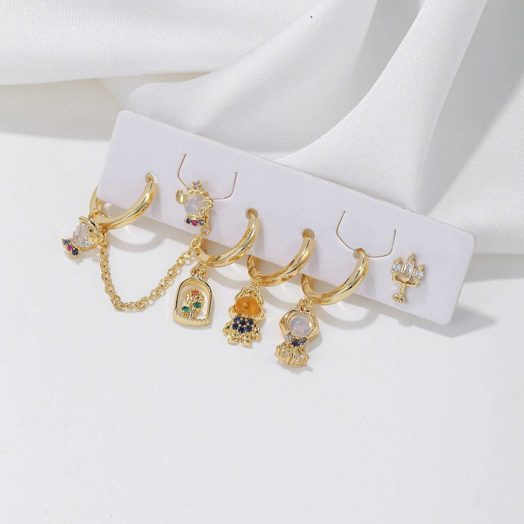 Disney's Beauty & the Beast Belle Gold Plated Zircon Stud Earrings (5 Pieces) - Disney - 