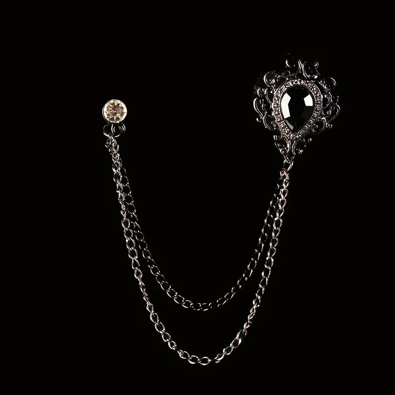 Men's Baroque Rhinestone Classic Chain Link Vintage Lapel Pin Brooch - Lovez Aqua© - Style 3