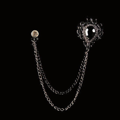 Men's Baroque Rhinestone Classic Chain Link Vintage Lapel Pin Brooch - Lovez Aqua© - Style 3