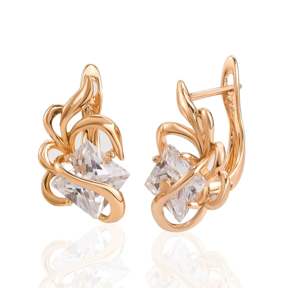 Women's Twisted Gold Stud Earrings with Geometric Cubic Zirconia Rhinestone - Lovez Aqua© - White
