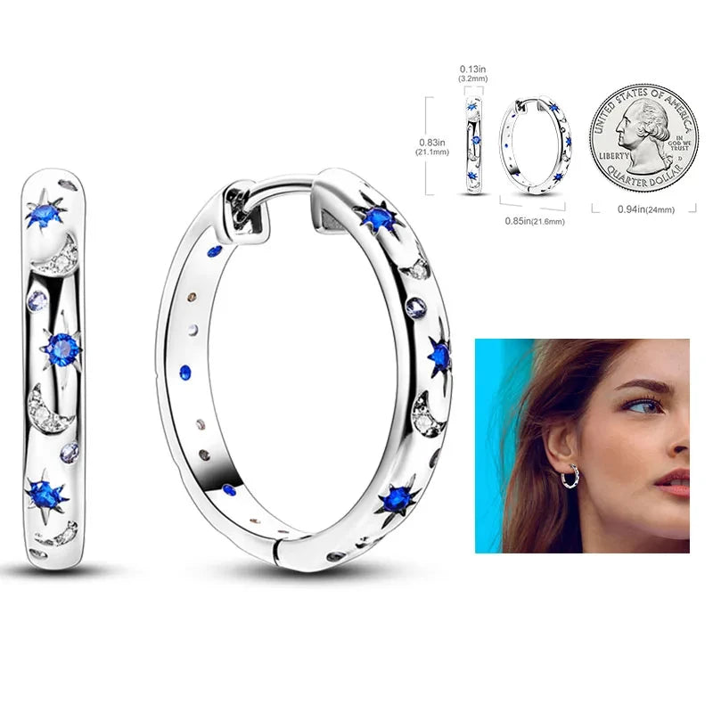 Pandora 925 Sterling Silver Two-Tone Moon, Stars & Sun Women's Earrings - Pandora - 16