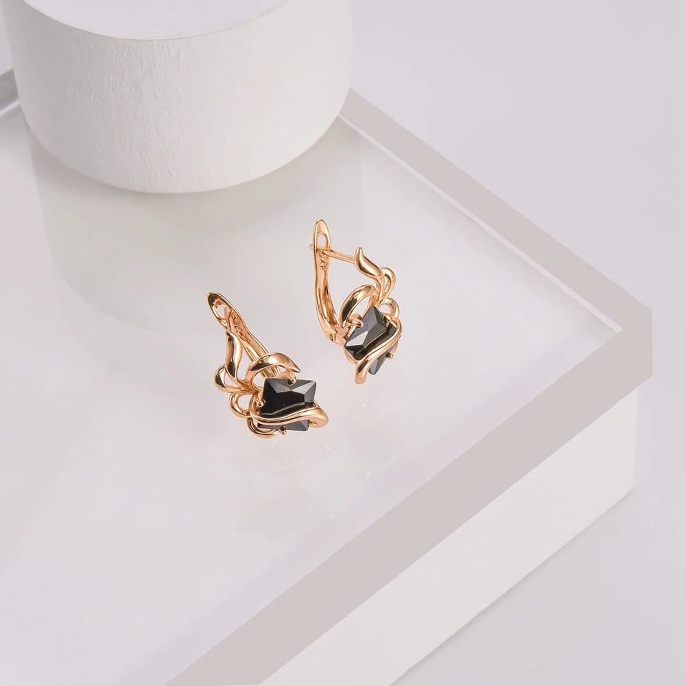 Women's Twisted Gold Stud Earrings with Geometric Cubic Zirconia Rhinestone - Lovez Aqua© - 