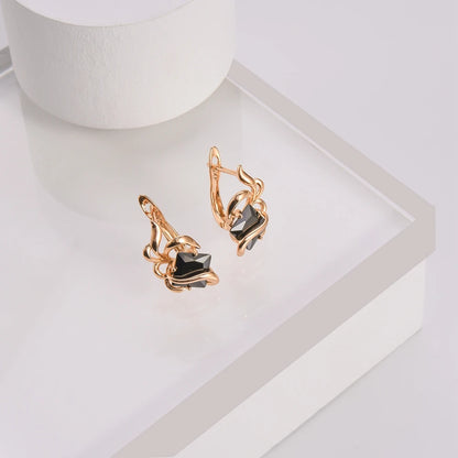 Women's Twisted Gold Stud Earrings with Geometric Cubic Zirconia Rhinestone - Lovez Aqua© - 