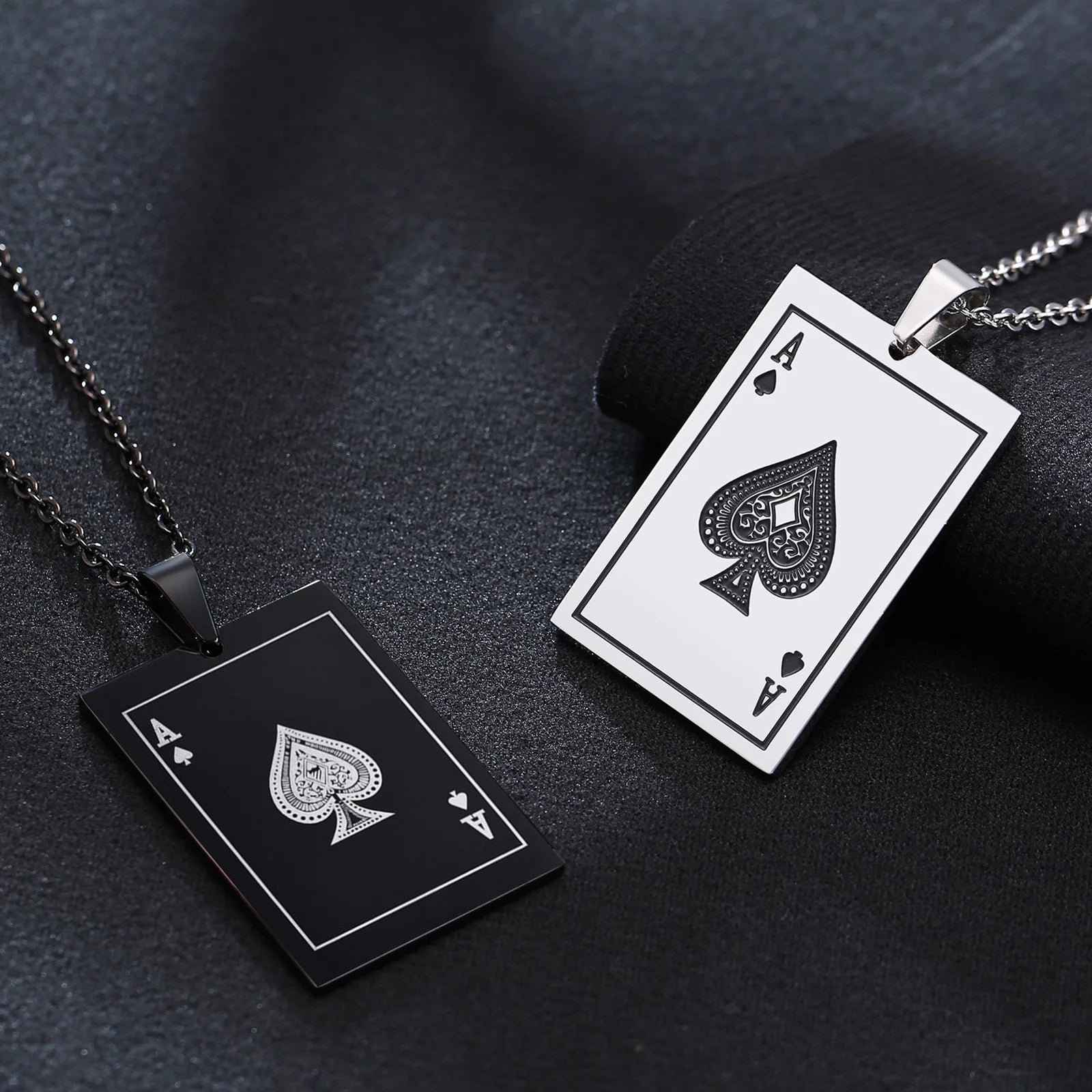 Men's Ace of Spades Poker Card Stainless Steel Dog Tag Necklace - Lovez Aqua© - 