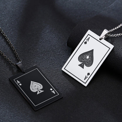 Men's Ace of Spades Poker Card Stainless Steel Dog Tag Necklace - Lovez Aqua© - 