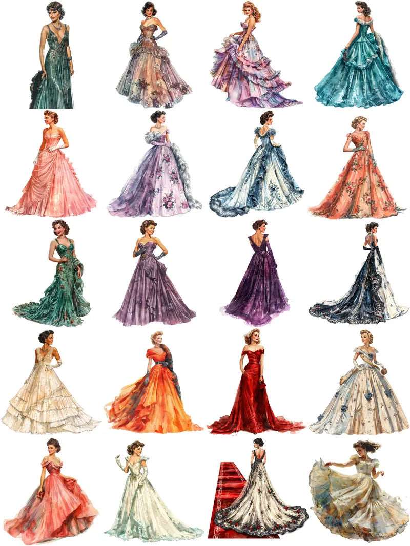 Vintage Classic & Modern Women's Elegant Evening Gown's Stickers (20 Pieces) - Lovez Aqua© - 2
