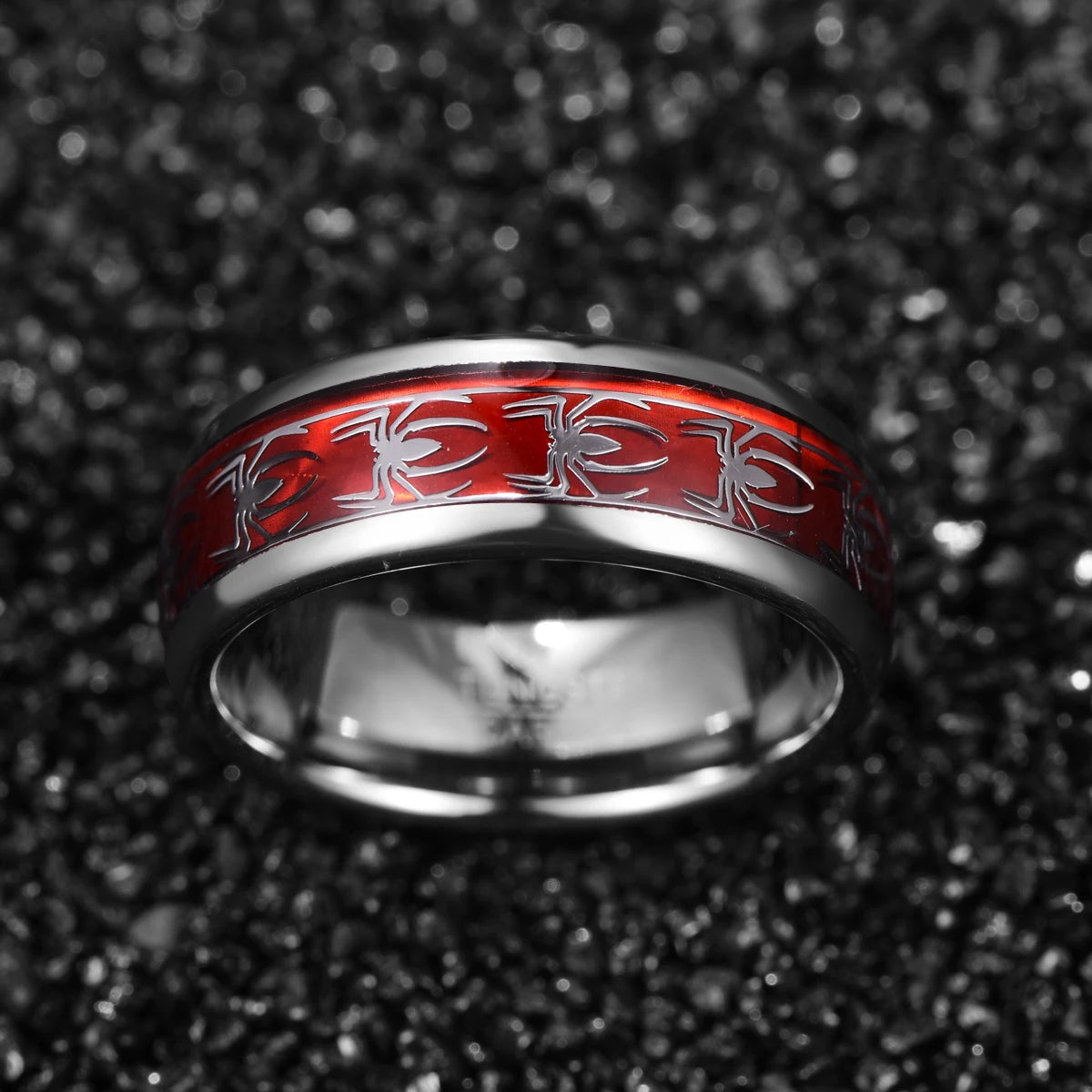Marvel's Spiderman Men's Spider Motif Inlaid Red Opal Tungsten Band Ring - Disney - 