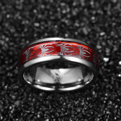 Marvel's Spiderman Men's Spider Motif Inlaid Red Opal Tungsten Band Ring - Disney - 