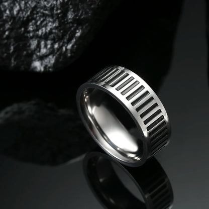 Men's Geometric Engraved Pattern Thick Stainless Steel Band Ring - Lovez Aqua© - 