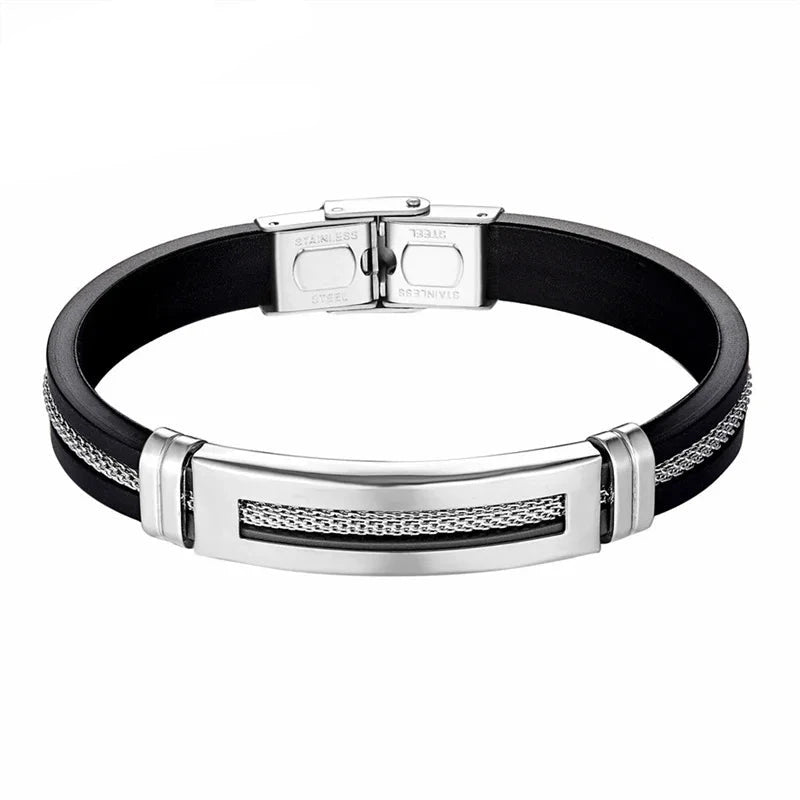Men's Modern Golden Chain Stainless Steel Geometric Rectangle Bracelet - Lovez Aqua© - Silver Bracelets / 17cm