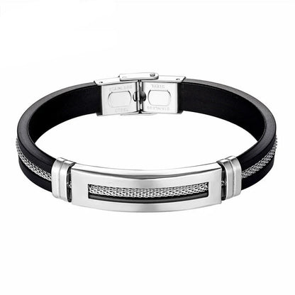 Men's Modern Golden Chain Stainless Steel Geometric Rectangle Bracelet - Lovez Aqua© - Silver Bracelets / 17cm