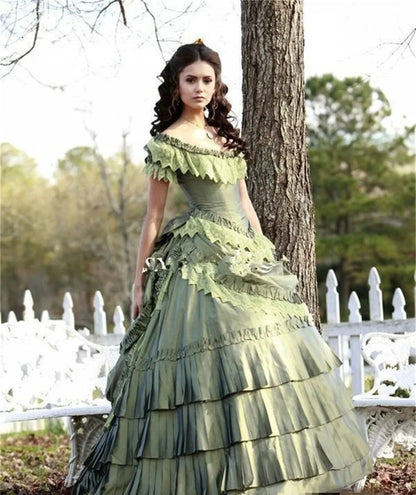 Katherine Pierce Vampire Diaries Cosplay French Rococo Colonial Green Ball Gown - The Vampire Diaries - XS