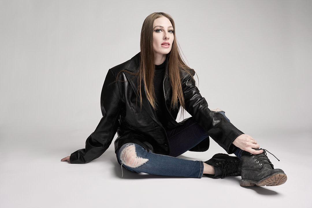 Women's Genuine Lambskin Leather Jacket with Fleece Hoodie & Pockets - Lovez Aqua© - 