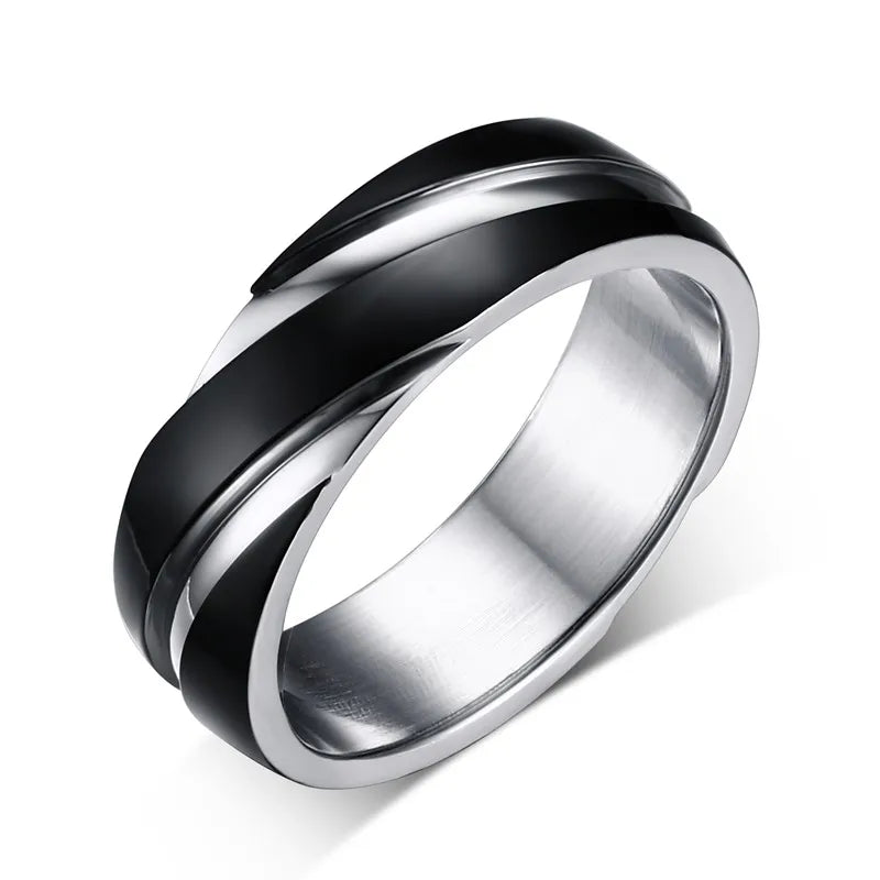Men's Swirl Patterned Titanium Steel Wedding Ring Band - Lovez Aqua© - Black / 13