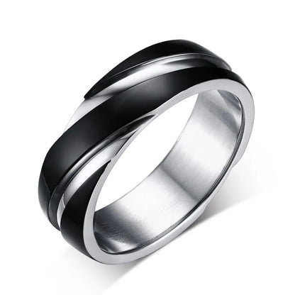 Men's Swirl Patterned Titanium Steel Wedding Ring Band - Lovez Aqua© - Black / 13