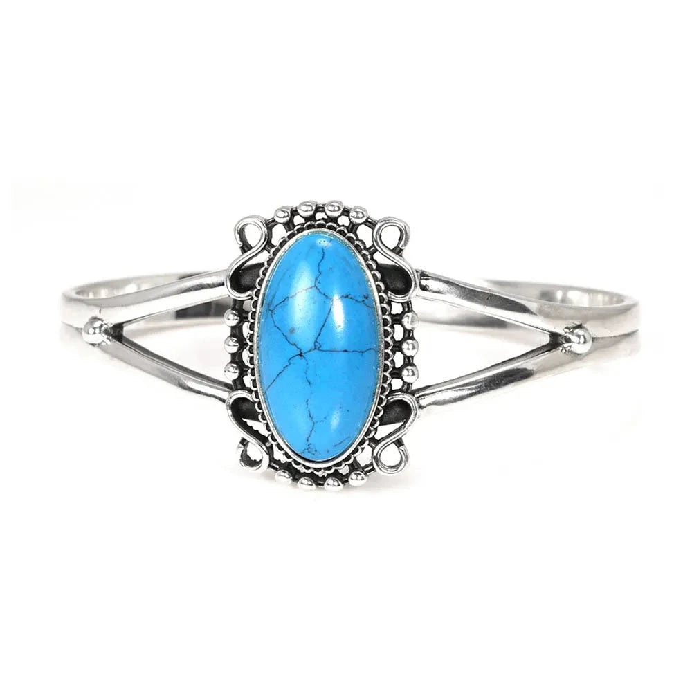 Real S925 Sterling Silver Bella Swan Natural Turquoise Stone Open Cuff Bracelet - Twilight - 
