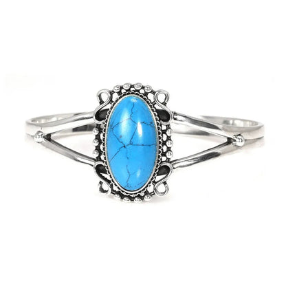 Real S925 Sterling Silver Bella Swan Natural Turquoise Stone Open Cuff Bracelet - Twilight - 
