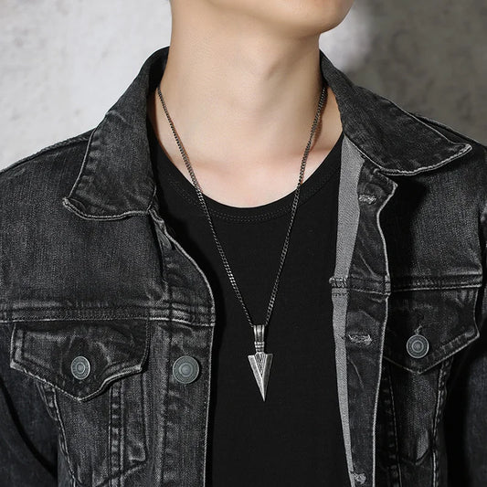 Men's Stainless Steel Punk Rock Arrow Head Pendant Necklace - Lovez Aqua© - 