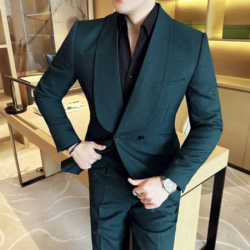 Men's Teal Double Breasted Formal 2 Piece Suit Set (Jacket & Pants) - Lovez Aqua© - S