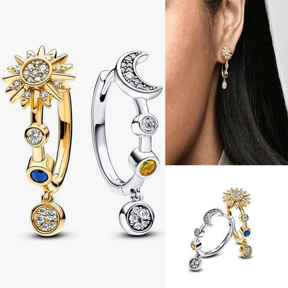 Pandora 925 Sterling Silver Two-Tone Moon, Stars & Sun Women's Earrings - Pandora - 