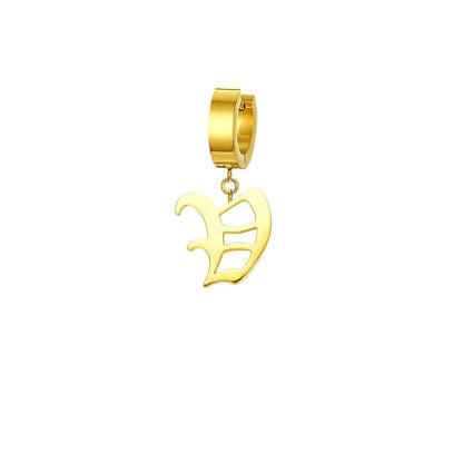 Old English Gothic Calligraphy Gold/Silver Initial Earring - Lovez Aqua© - V / Gold