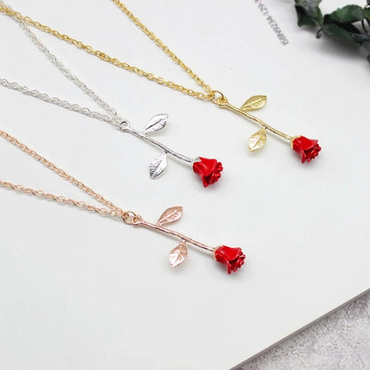 Disney's Beauty & the Beast Women's 3D Enchanted Red Rose Pendant Necklace - Disney - 