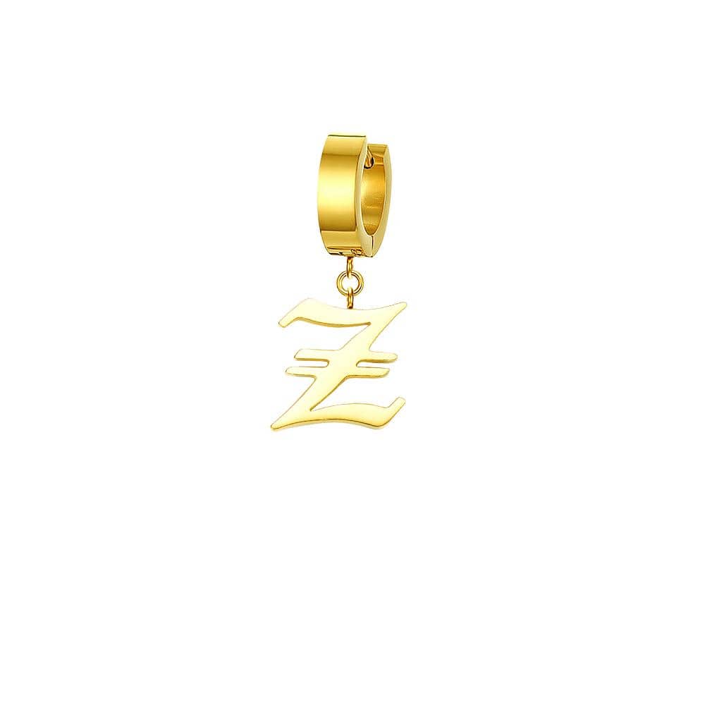 Old English Gothic Calligraphy Gold/Silver Initial Earring - Lovez Aqua© - Z / Gold