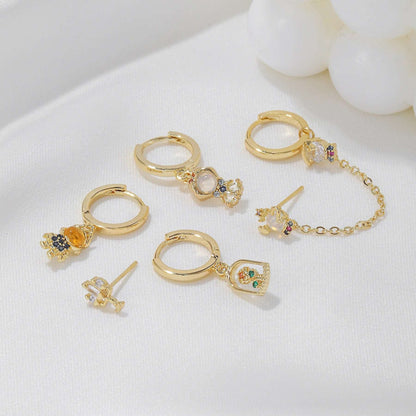 Disney's Beauty & the Beast Belle Gold Plated Zircon Stud Earrings (5 Pieces) - Disney - 