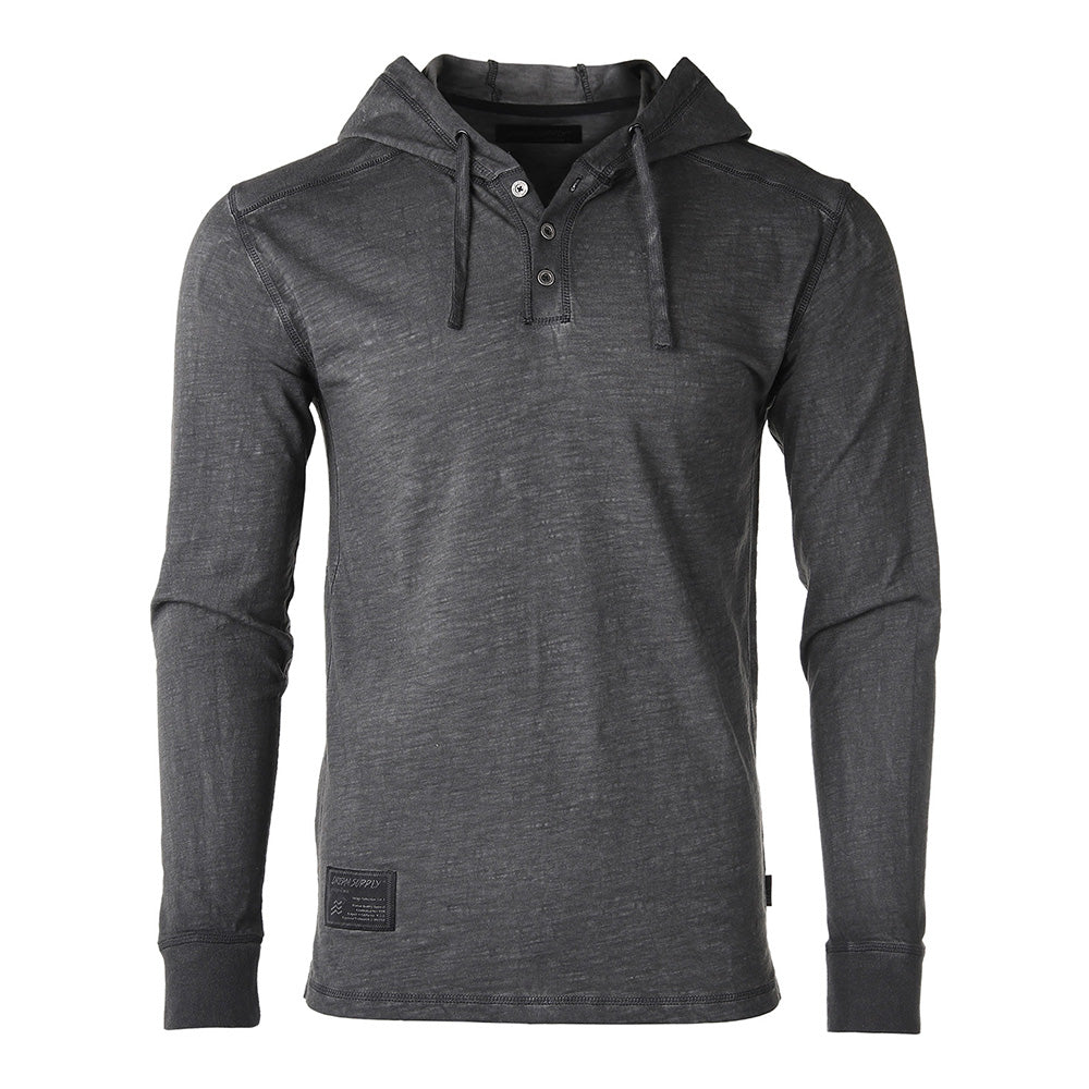 Men's Vintage Hooded Henley with Long Sleeves - Lovez Aqua© - Small